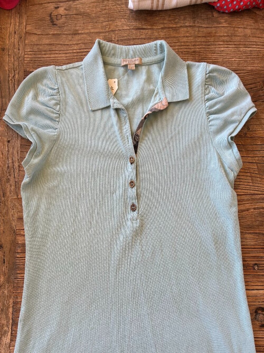 BURBERRY BRIT Puff Sleeve Nova Check Pique Polo Shirt  Sz M L